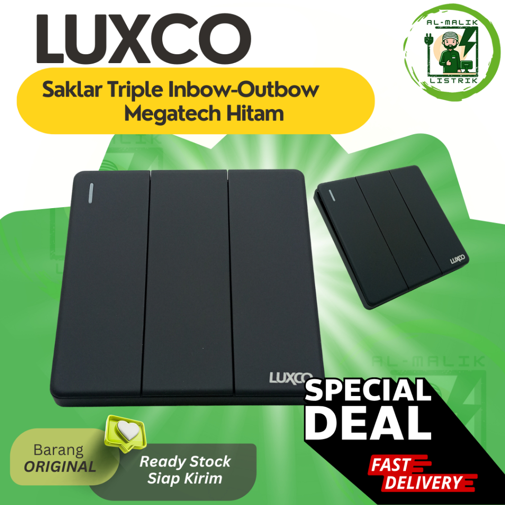 SNI Saklar Triple Tempel (OUTBOW) Tanam (INBOW) Hitam Luxco Megatech - Saklar 3 Cetrekan Inbow Outbo