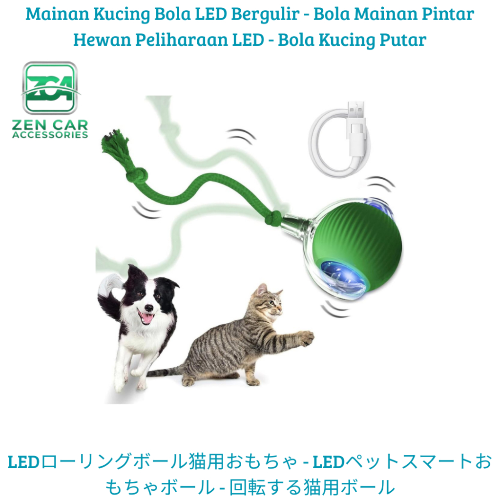 Mainan Kucing Bola LED Bergulir - Bola Mainan Pintar Hewan Peliharaan LED - Bola Kucing Putar