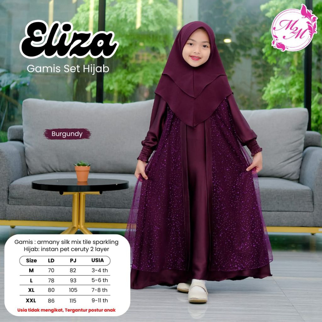 ELIZA Gamis Set Hijab | Set Gamis Hijab Anak Remaja Perempuan Umur 3-11 Tahun ORIGINAL BY M2M