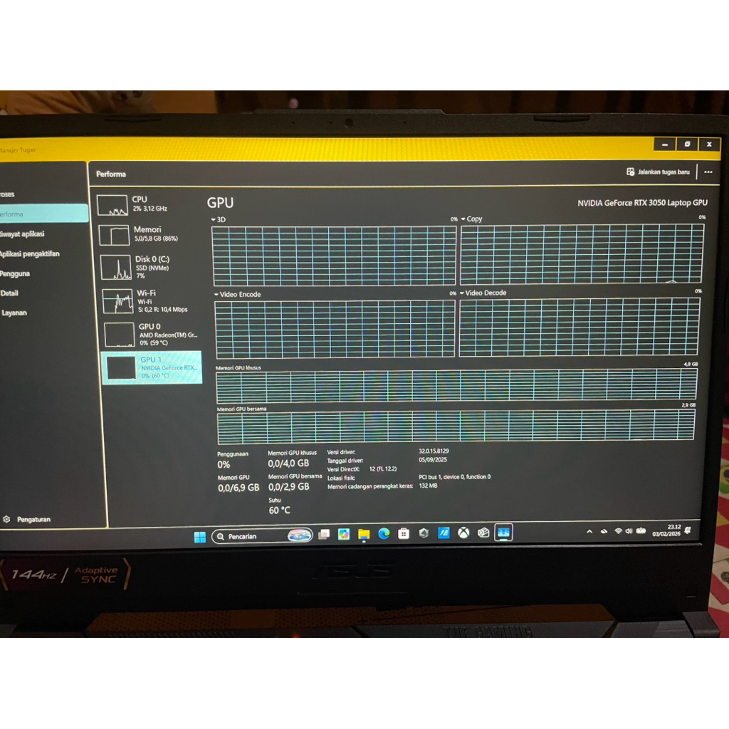 laptop gaming asus tuf A15 FA506NC Ryzen 5 7535hs rtx 3050