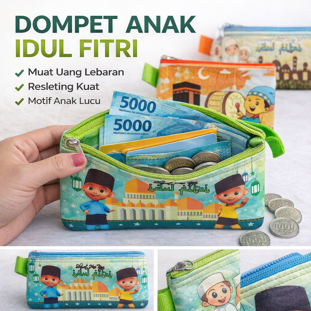 Dompet Anak Idul Fitri Lucu | Tempat Uang Lebaran Anak Bahan Tebal Premium Pouch THR Grosir
