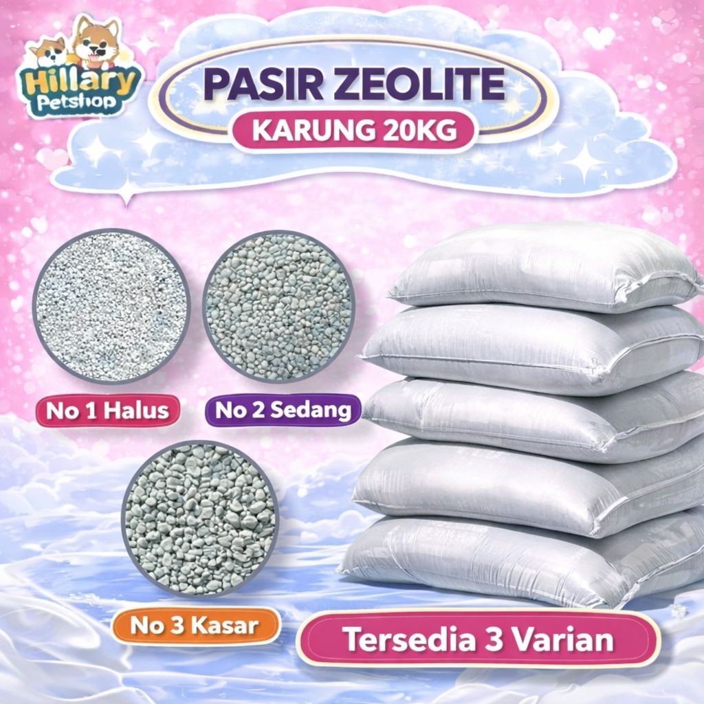 Pasir Zeolite 20 Kg Kucing & Hamster – Anti Bau & Hemat | 3 Varian (Halus / Sedang / Kasar)