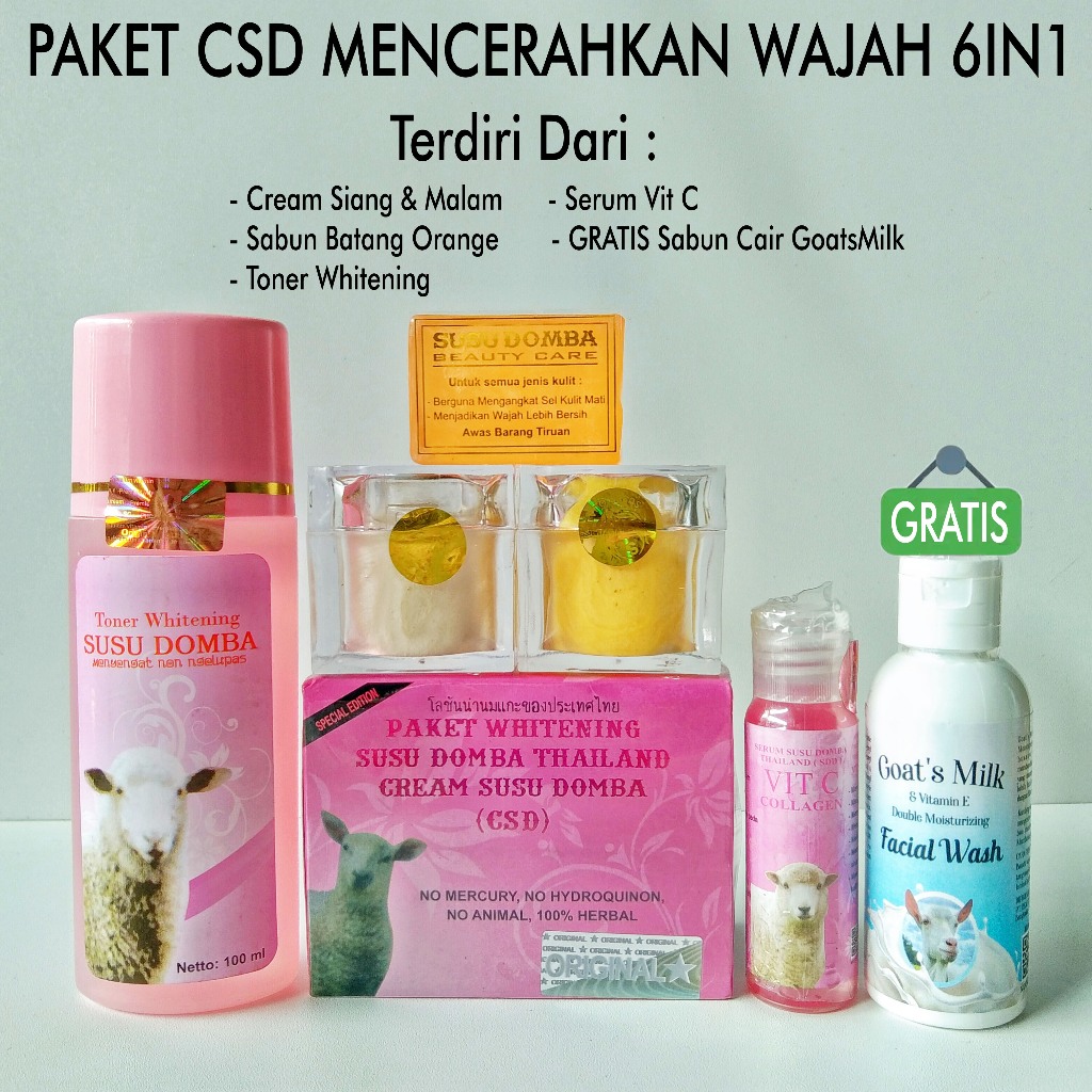 GRATIS Sabun Susu Domba Cair - Paket CSD 5in1 Perawatan Pencerah Wajah Hitam