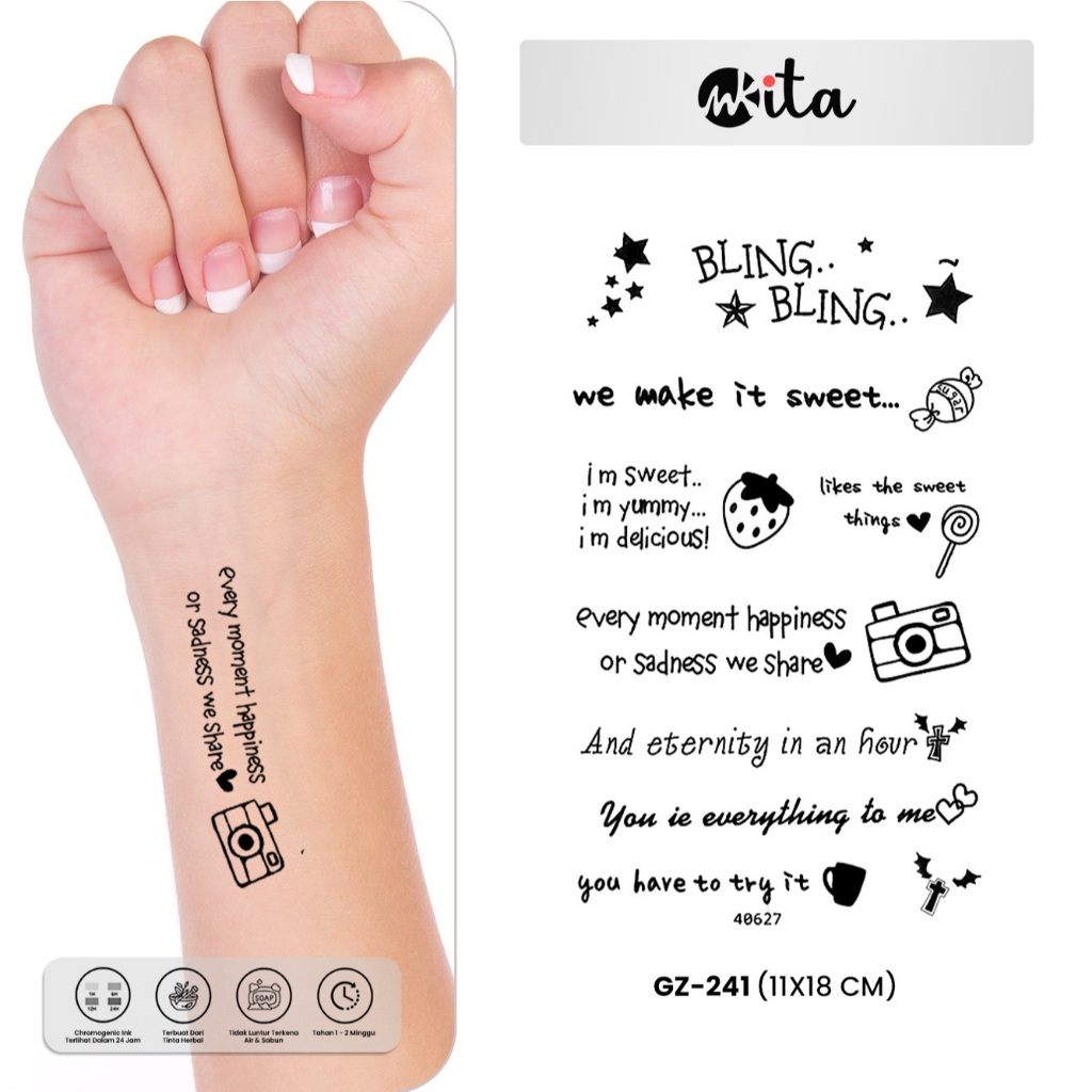 INKITA-Tato Temporer Premium Semi Permanen Tattoo Skena Fruit Ink Tatto Quotes Halal