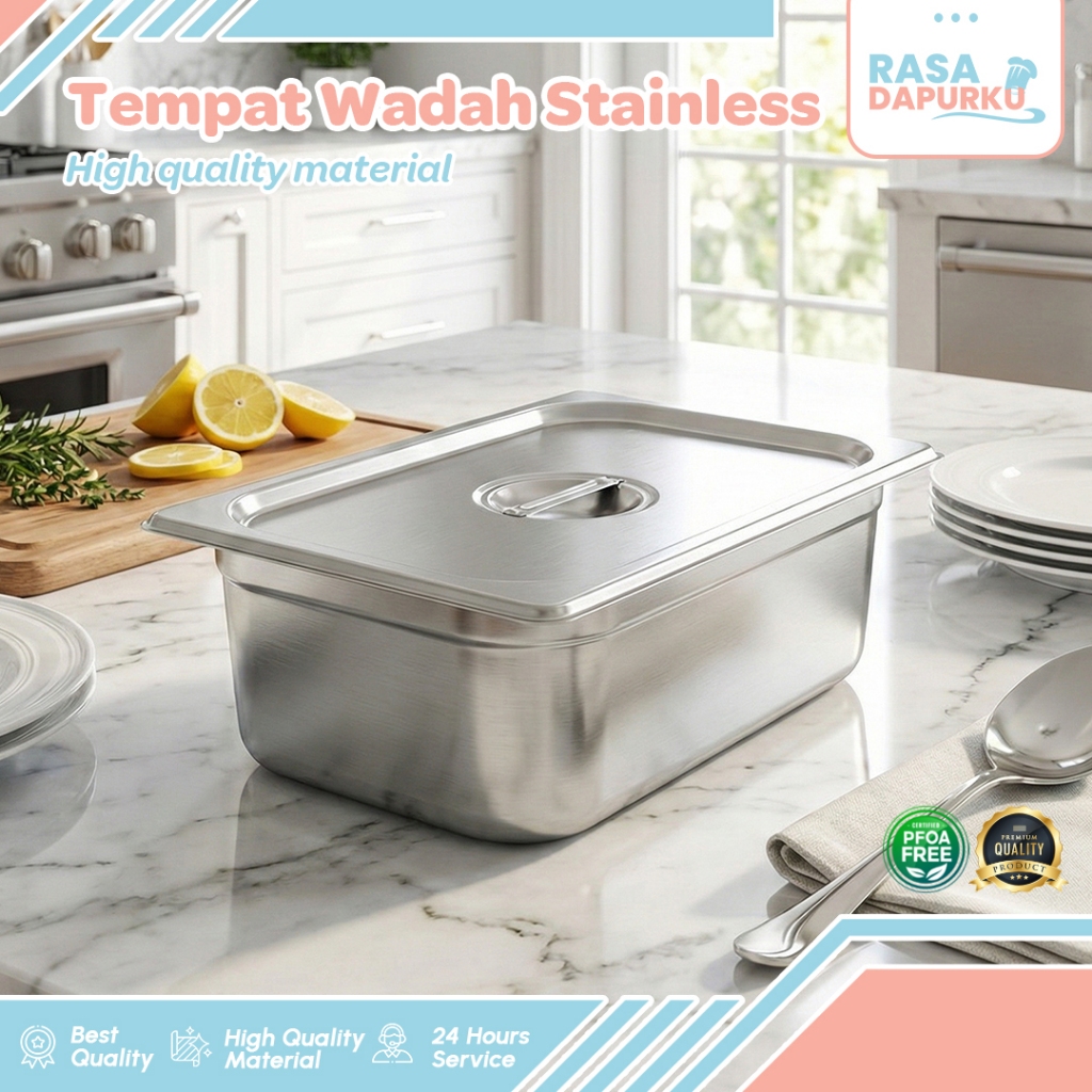 Rasa Dapurku Tray Pan Wadah Es Krim Stainless Persegi Panjang Tempat Gelato Display Freezer TR321