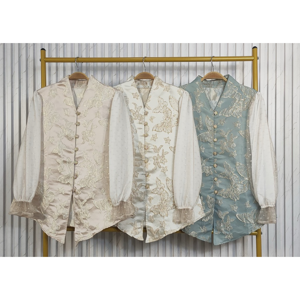 SeleneFashionStore Flavine 1150 Blouse JAQ Silk Mix Tile Dot Atasan Wanita Elegant Lengan Tile Premi