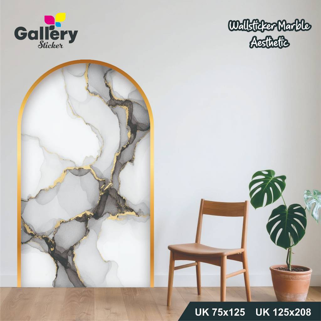 Gallery Sticker | STIKER DINDING  Marble Aesthetic Hitam Putih | Stiker Dinding Motif Marmer Elegan 