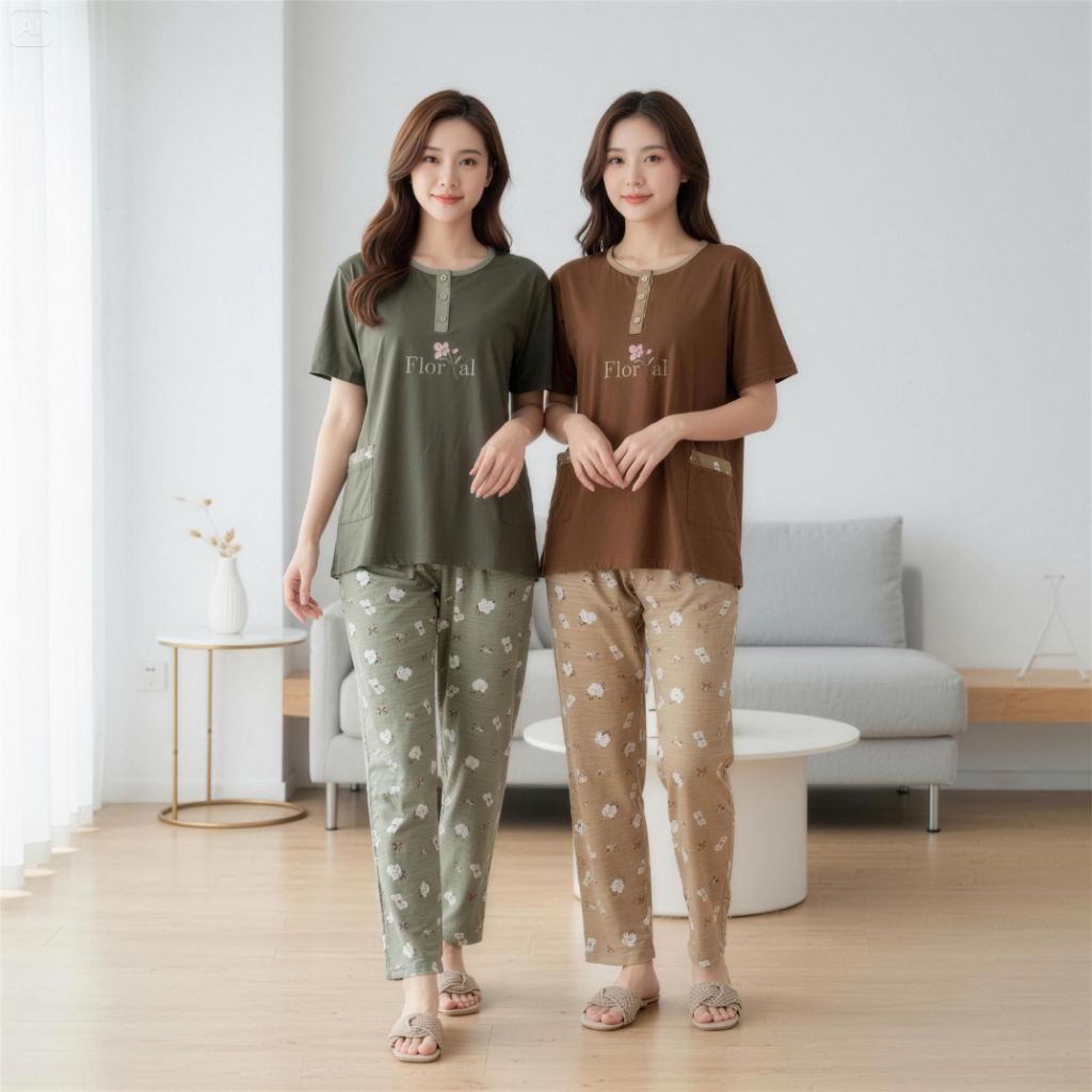 One Set Piyama Wanita Premium - Tangan Pendek Celana Panjang CP Mama Size | FOREVER SWEET