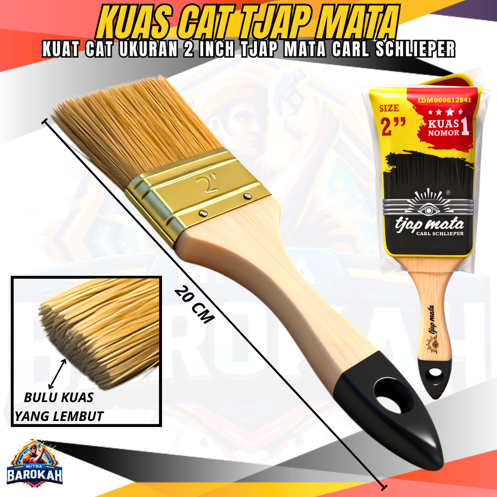 Kuas Cat Tembok Tjap Mata Bulu Tebal / Cat Kuas Tjap Mata Ukuran 2 Inch / Kuas Cat Gagang Kayu Premi
