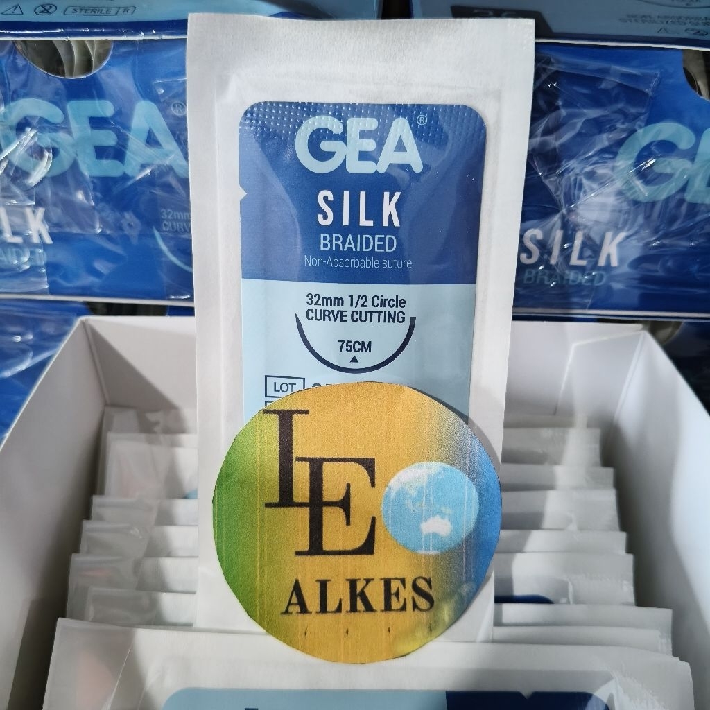 GEA Silk Braided  2/0 3/0 Benang Sutra Dengan Jarum Jahit