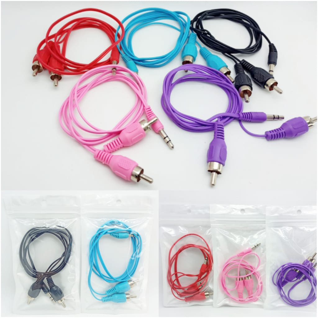 Kabel Audio AUX 2 IN 1-Kabel AUX HP Ke Speaker-Kabel AUX TV/VD VCD 2IN1 Pack Platik Klip Panjang 1Me