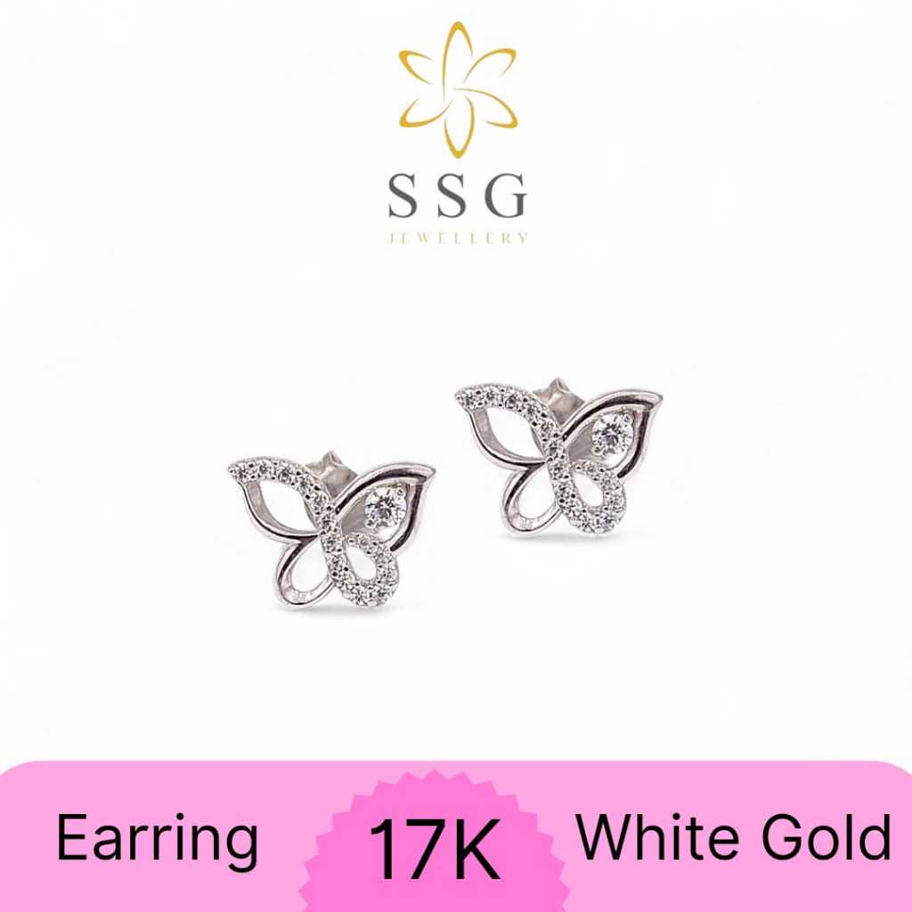 Anting Tindik / Giwang Kupu White Gold / Emas Putih 17K - SSG JEWELLERY