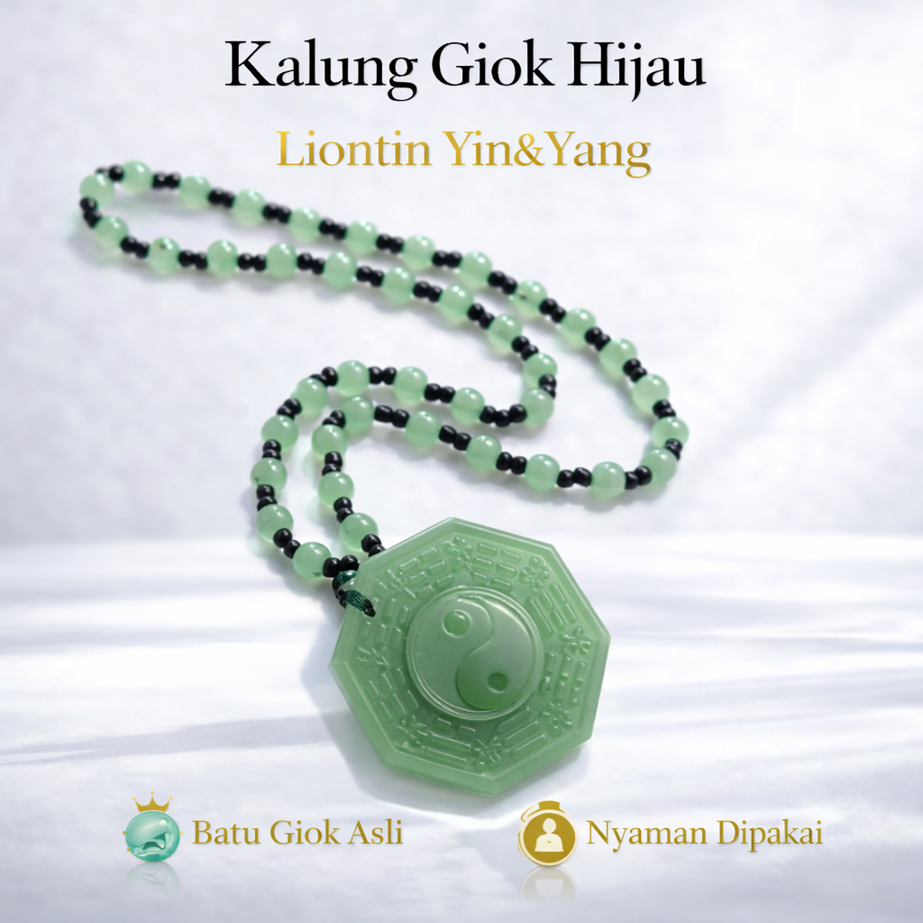 Kalung Giok Hijau Asli | Liontin Yin & Yang | Kalung Giok Pria Wanita