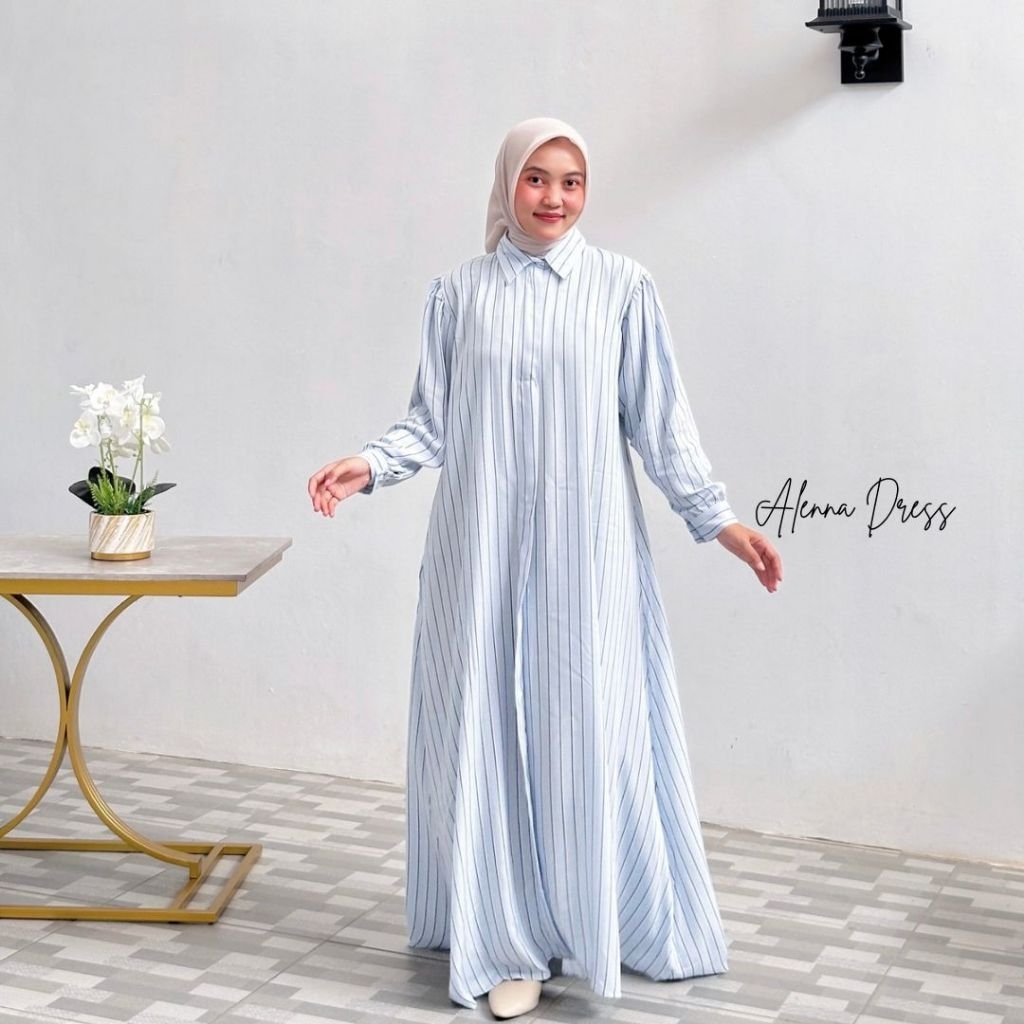 ALENNA DRESS/GAMIS RAYON/DRESS RAYON SALUR/KEMEJA GAMIS