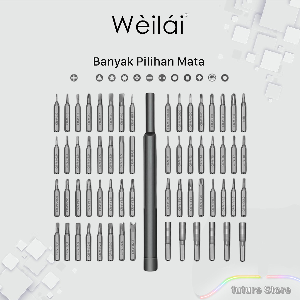 Weilai WI-8004 Obeng Set 63in1 Multifungsi Original - Obeng Multifungsi Perbaikan Pemasangan PC Komp