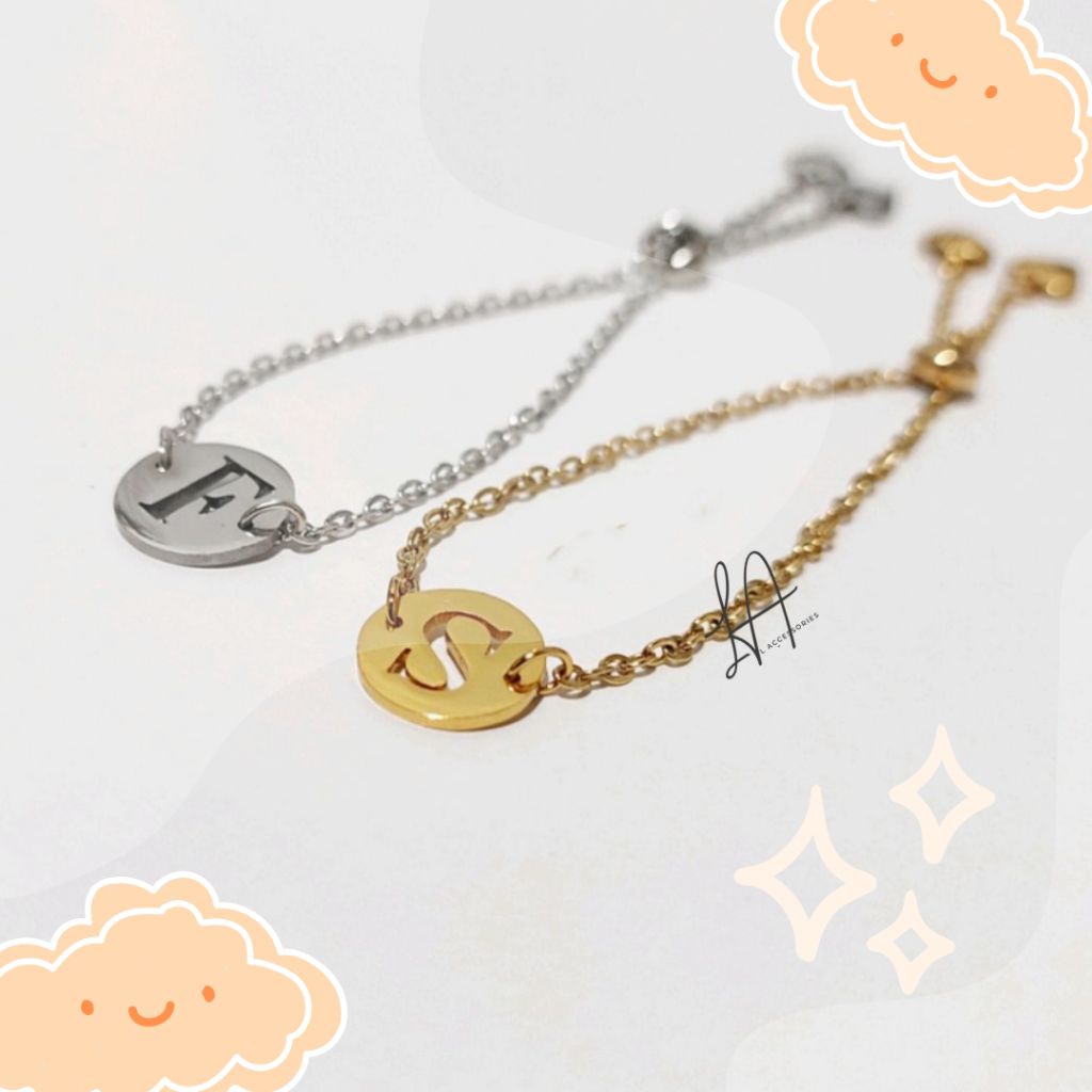 gelang monel titanium custom huruf model serut motif love asli original warna gold silver