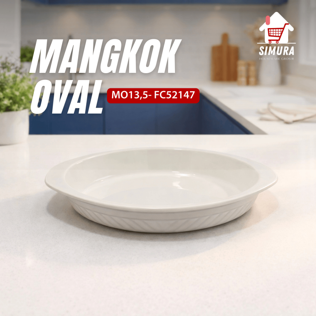 SMR Mangkok Oval Keramik Putih Sajian Mie Seafood Dessert