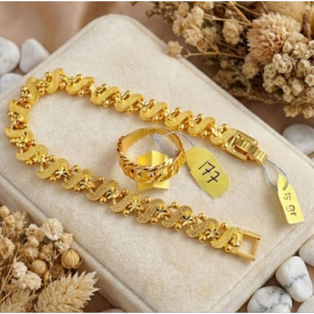 Gelang impor hongkong  free cincin fulir warna mas24kbahan tembaga terbaik