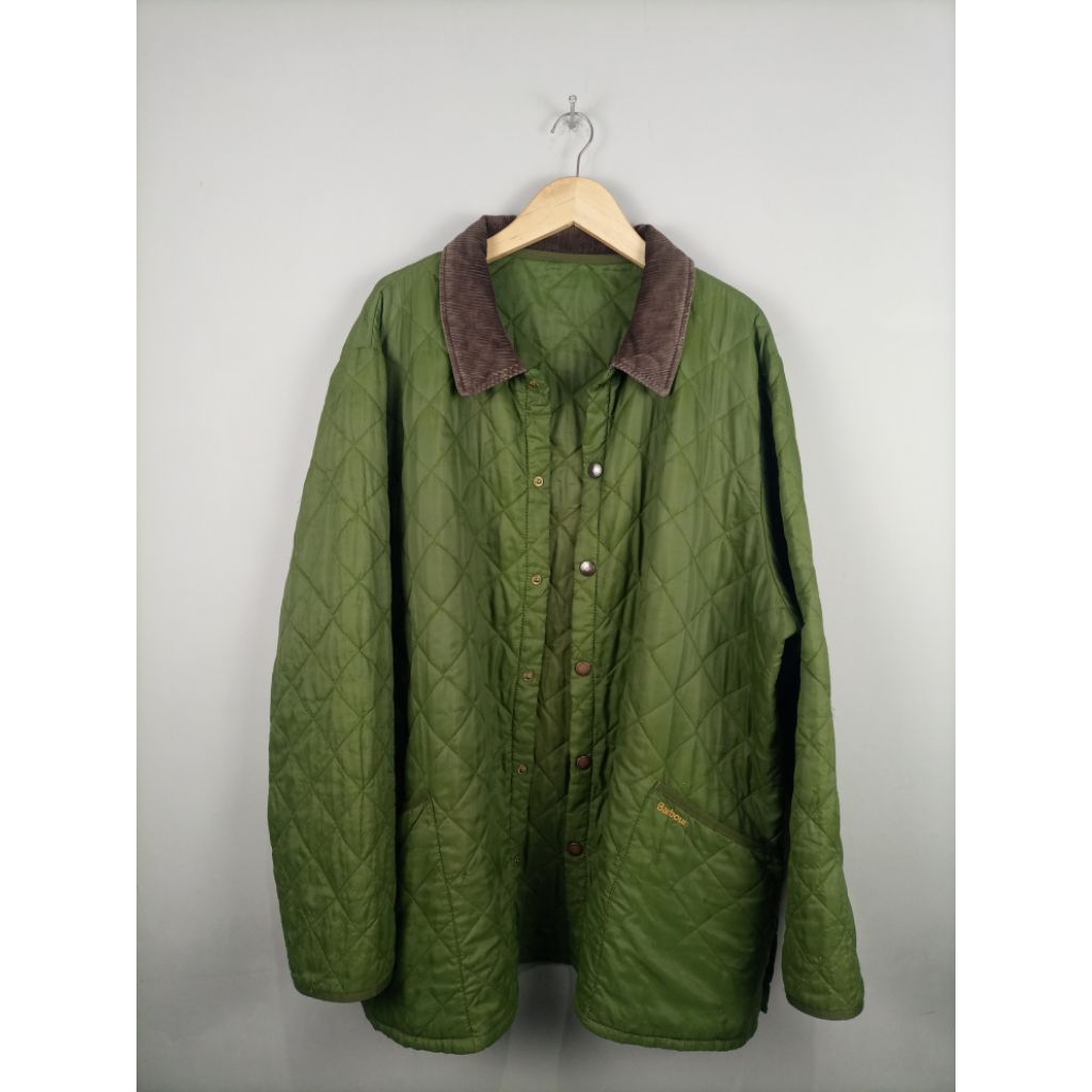 Jaket Barbour Vintage Tempur Original Quilted Kasual Kerah Korduroy_Army_Oversize 2XL-3XL