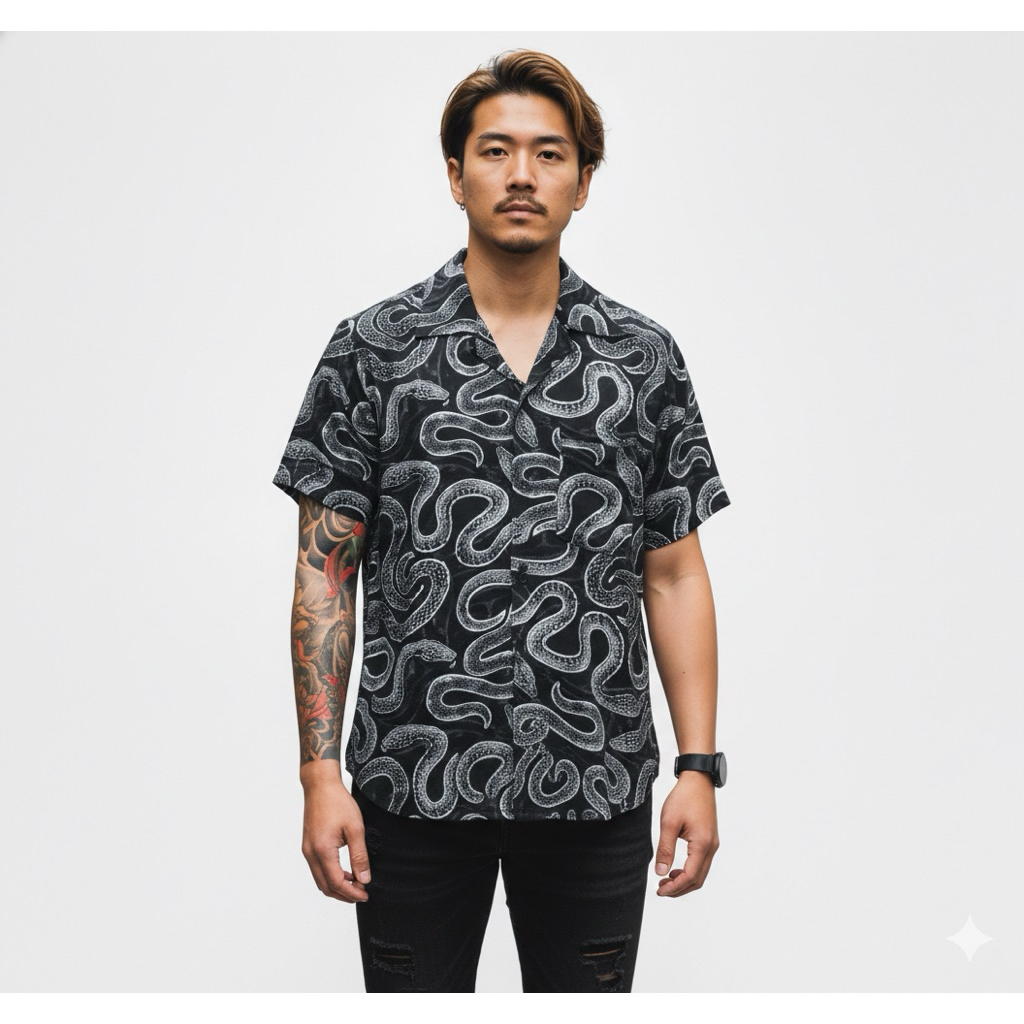 NRKY kemeja lengan pendek pria bahan adem motif snake unisex