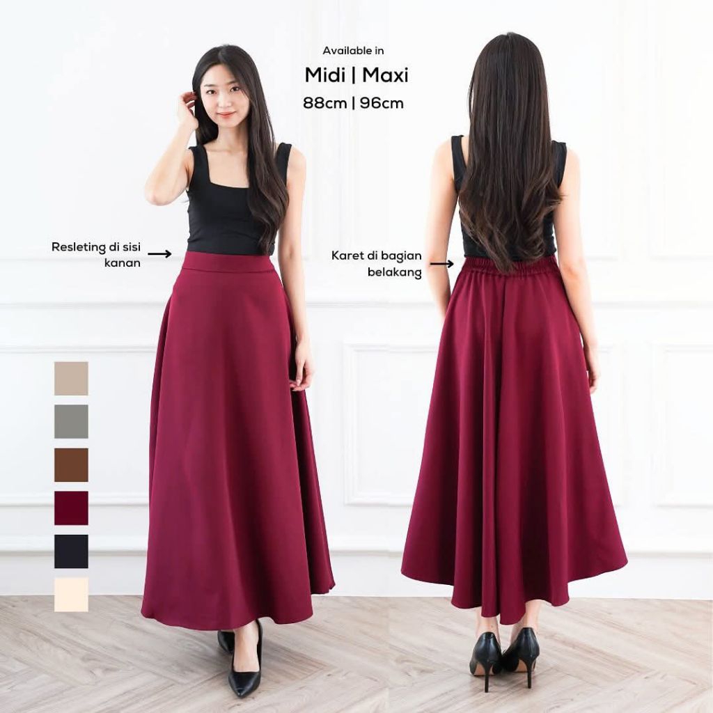 Severli FUJI Maxi Skirt | Rok Kerja Kuliah Wanita | Rok Wanita Korean Style Formal Casual