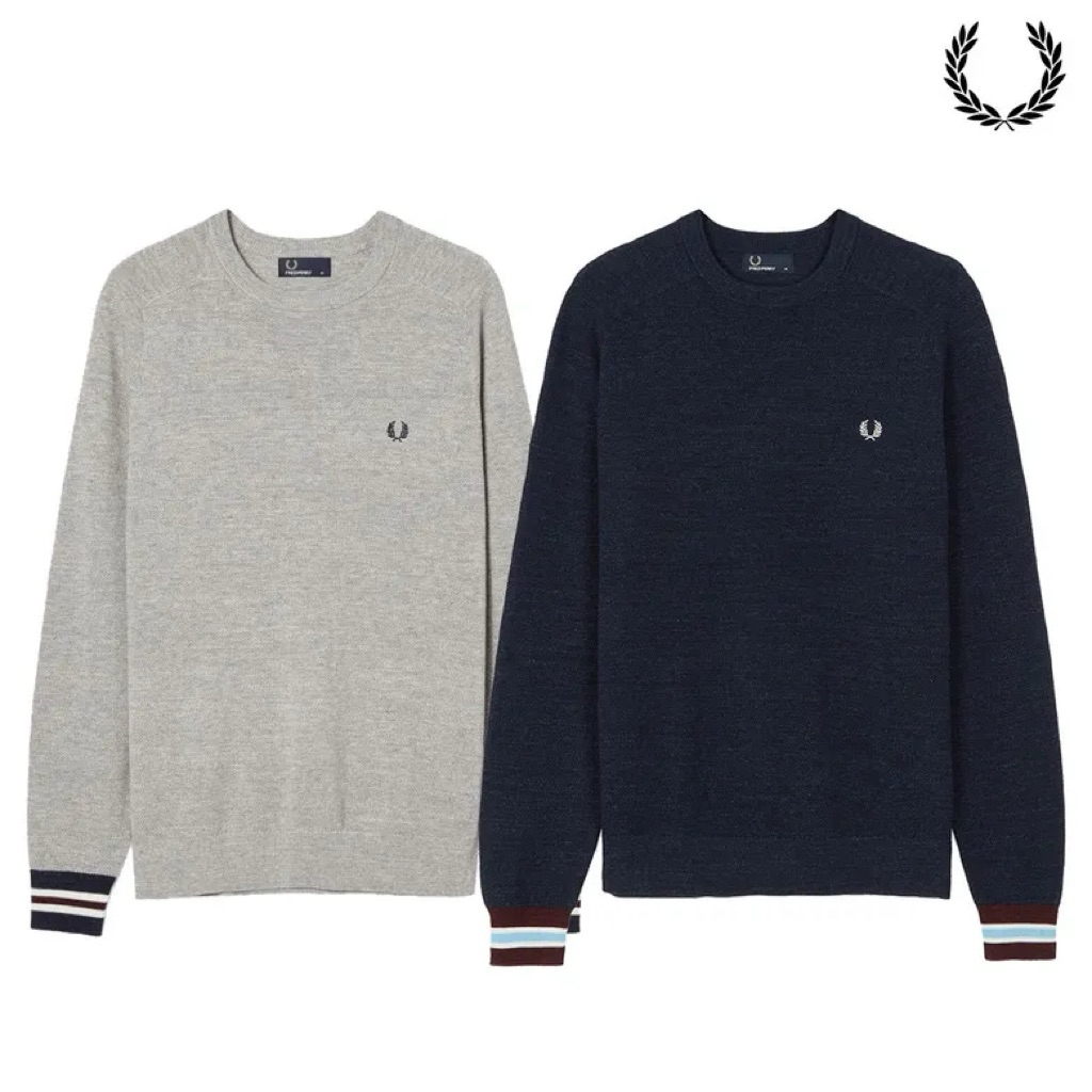 Fred Perry Knitwear Textured Yarn Pique Sweater in Grey