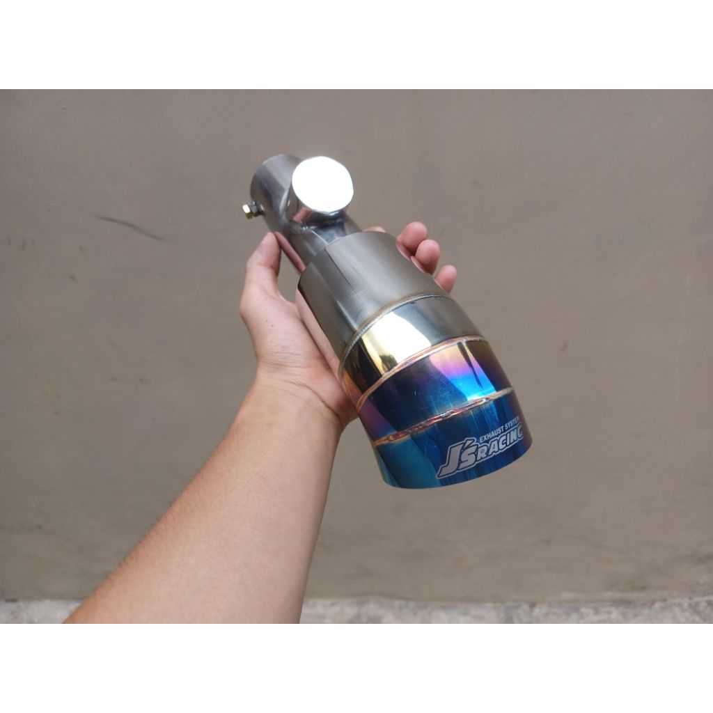 Knalpot Suos Knalpot JS Racing Blue Moon Universal Muffler Mobil Bensin – Suara Ngorok, Sistem Baut 