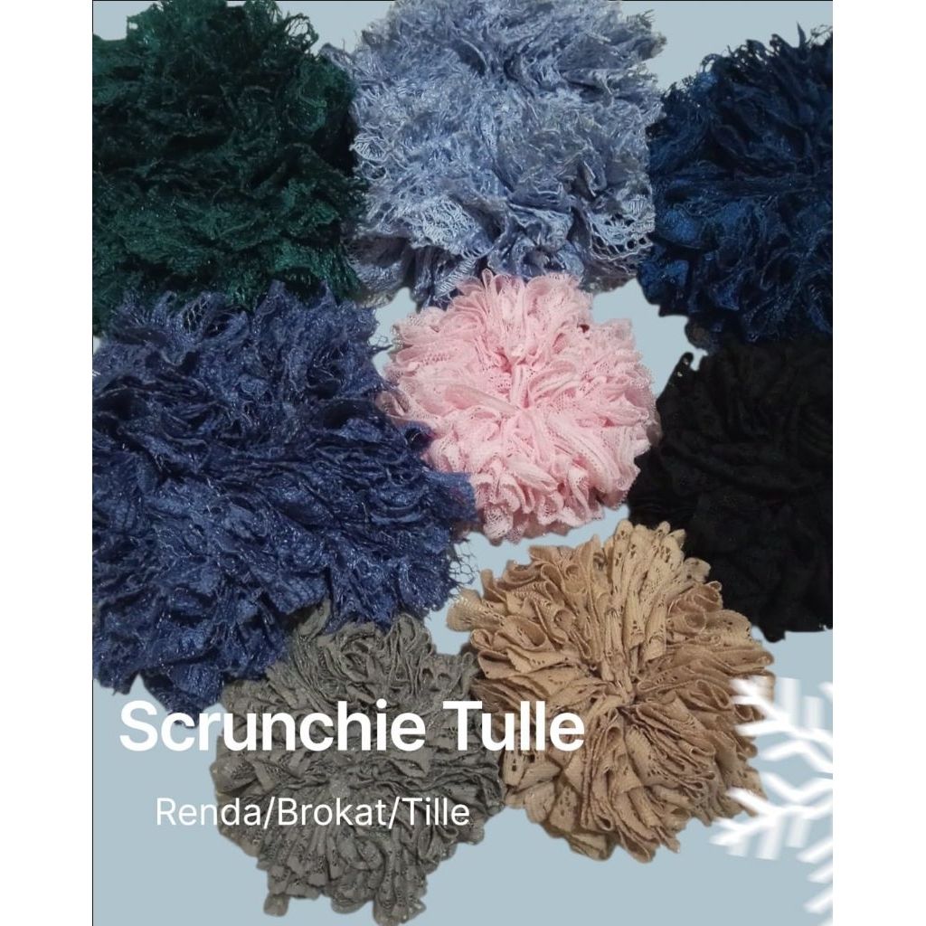 Promo Cepol Tille Brokat Mini dan Jumbo | Ikat Rambut Scrunchies Tille Brokat | Cepol Hijab Wanita A