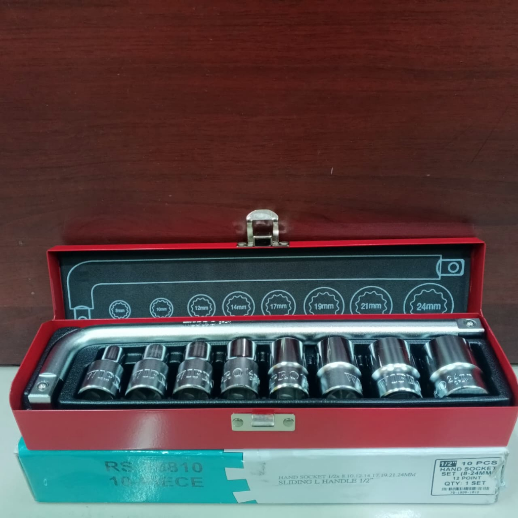 WIPRO RS-16810 Kunci Sok 10pcs 1/2" 12pt 8-24mm Kunci Shock Set Socket Wrench Set