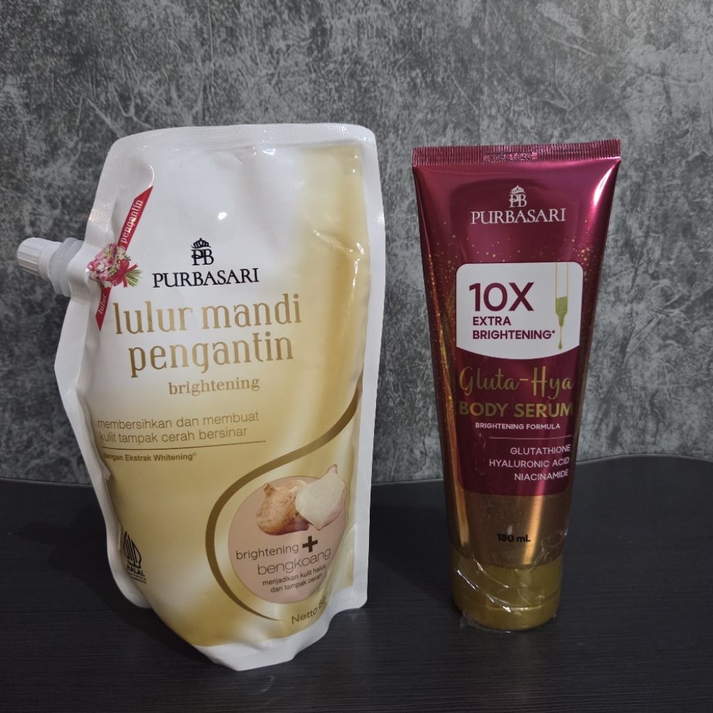 [Paket] Purbasari Lulur Mandi Pengantin 500gr + Body Serum Gluta Hya Purbasari