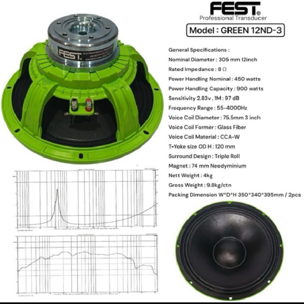Speaker komponen Fest Green 12ND 3 Original speaker neodymium