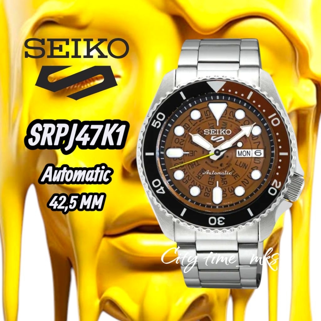 Jam tangan pria SEIKO 5 Sports SRPJ47K1 time sonar SKX Sports style brown dial stainless steel strap