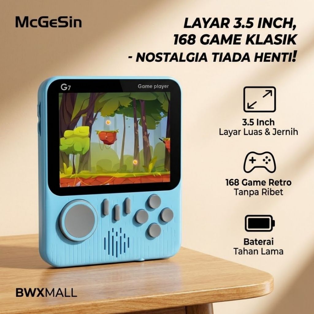 Konsol Game Retro McGeSin G7 Layar 3.5 Inci Besar HD Built in 168 Permainan Jadul Gameboy Portable P