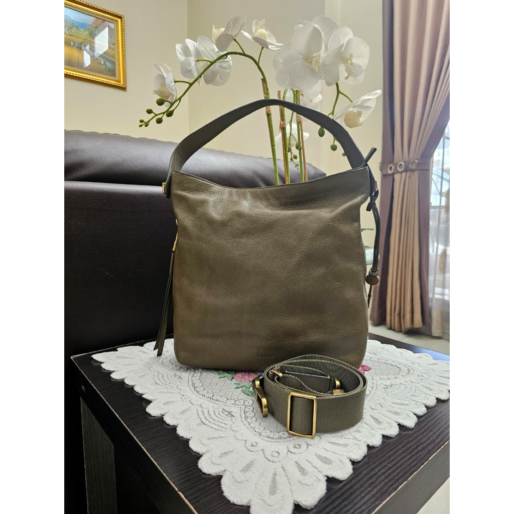 Preloved Second Tas Wanita Fossil Hobo Army Original Bekas