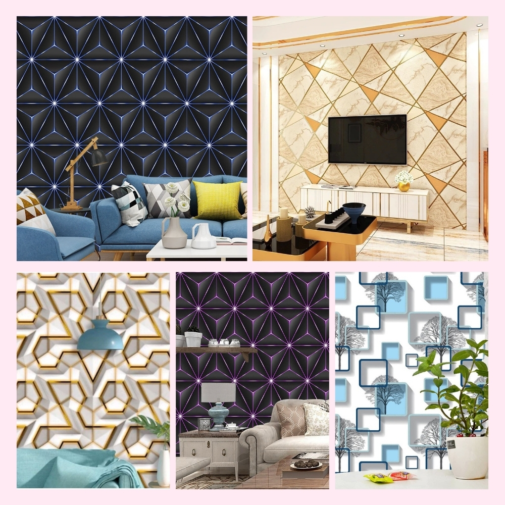 Wallpaper Dinding Ruang Tamu Minimalis Wallpaper Kamar Tidur 3D Stiker Motif Berlian Geometris Mewah