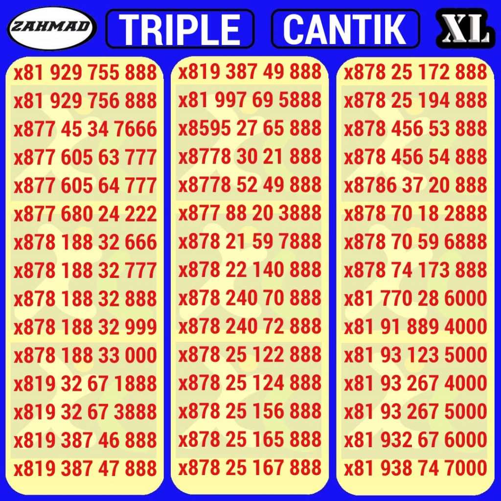XL-C) NOCAN XL Triple kartu perdana nomor cantik 777 888 999 seri murah