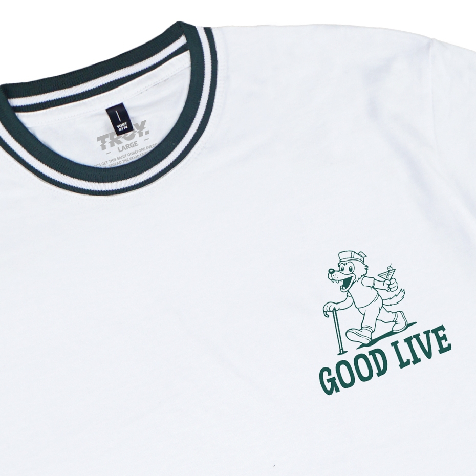 Troy Company Neck Strip Tshirt White Walk Daily - Kaos Lengan Pendek Kaos Putih KST 3545-2G1W