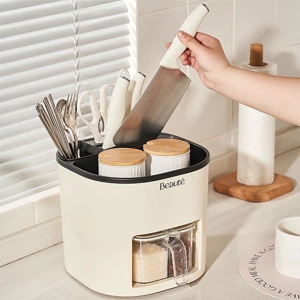 Tempat Bumbu Dapur/Laci Bumbu Organizer/Seasoning Box Serbaguna/Wadah Bumbu Multifungsi + Sendok