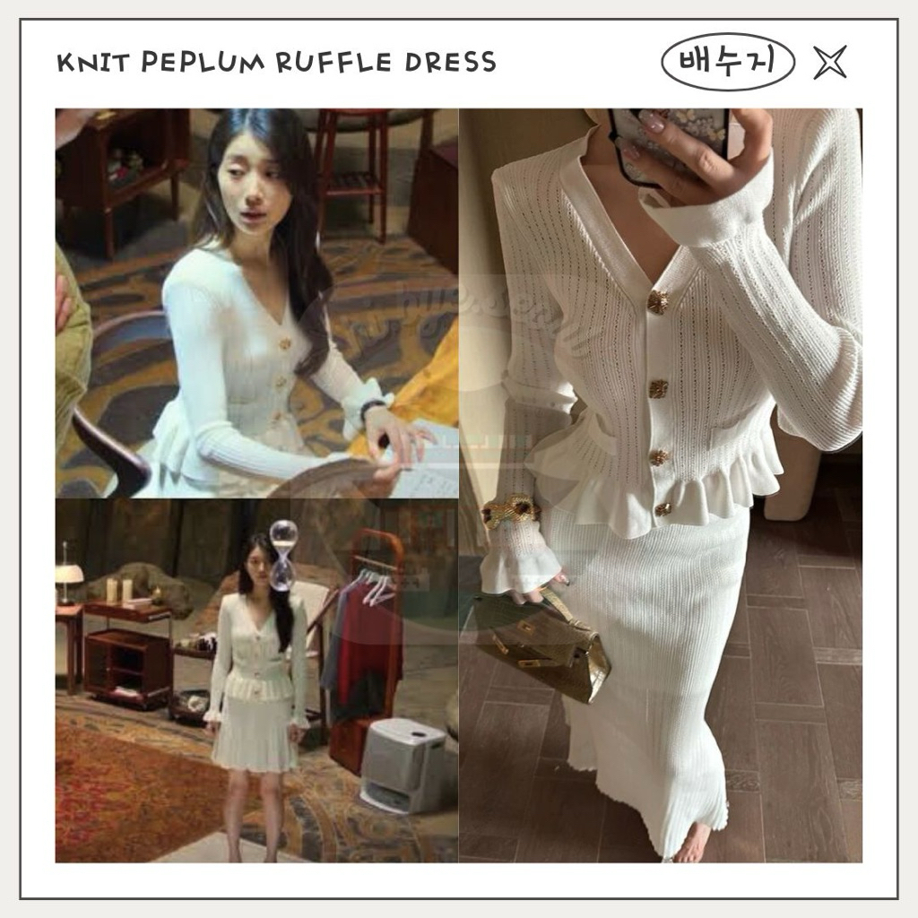 [READYSTOCK HANDCARRY KOREA] Knit Peplum Ruffle Dress — Genie Make A Wish Ki Ka Young Knitted White 