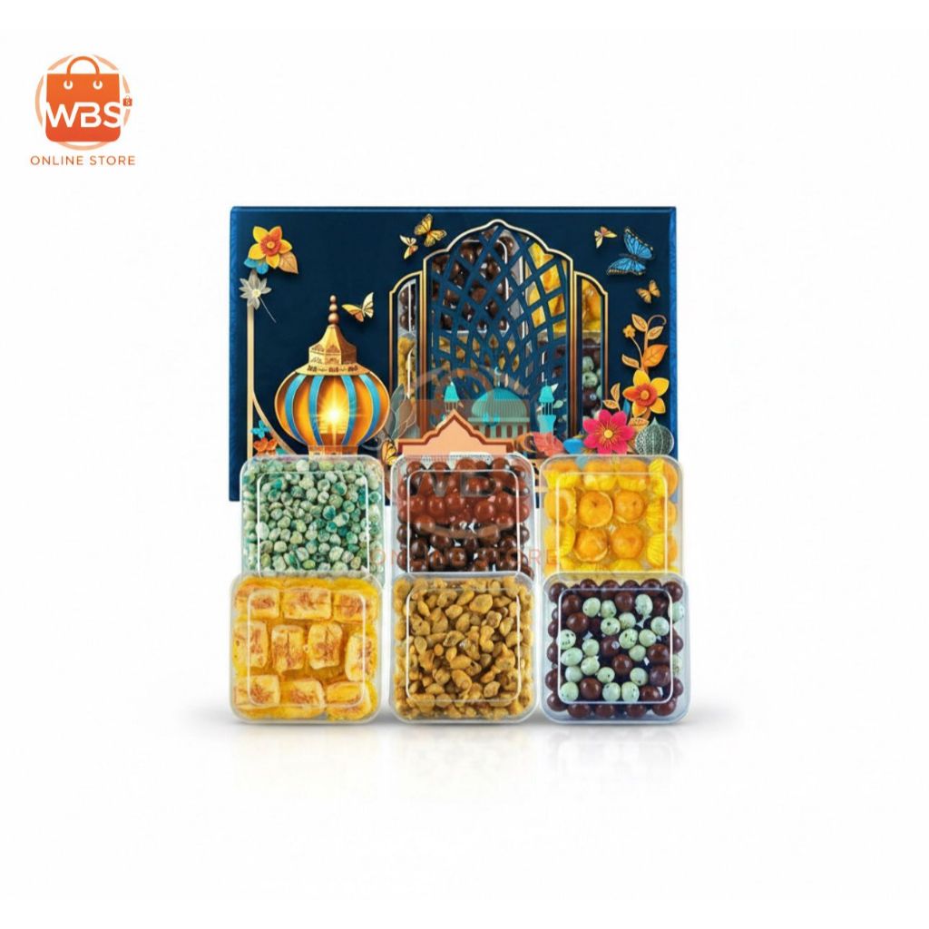 Krisma Food Paket Premium Executive 6 Toples Persegi – Parcel Kue Kering & Kacang Lebaran ±1,4 Kg