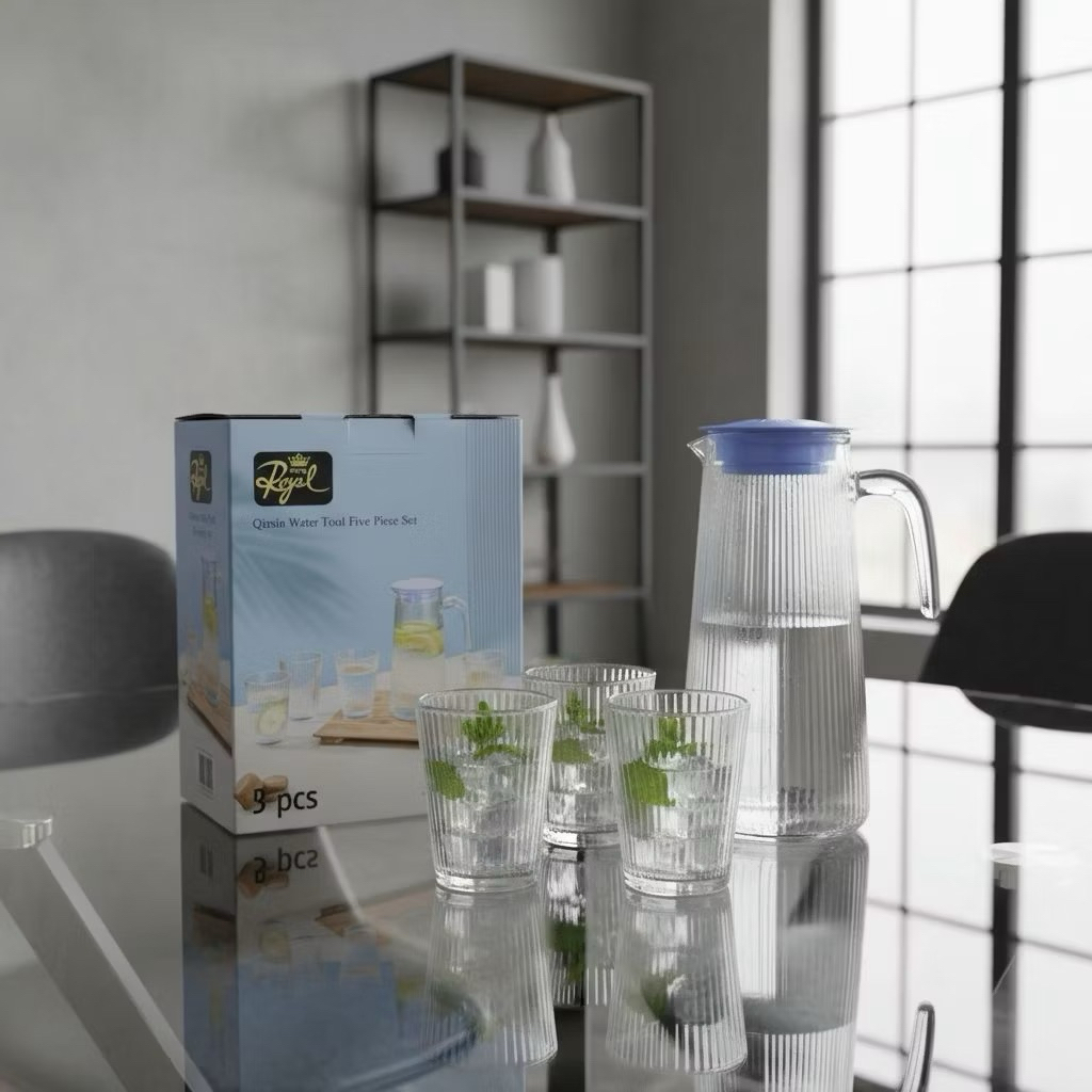 [SET] TEKO PITCHER SET KACA ( 1 Teko & 4 Gelas) / Teko Pitcher Set Kaca 5 In 1