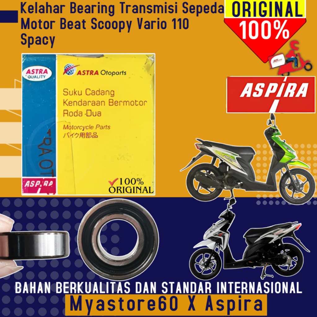 ORIGINAL Aspira Kelahar Bearing Transmisi BB1-4724 (22 x 44 x 12) Sepeda Motor Beat 2008-2012 Scoopy