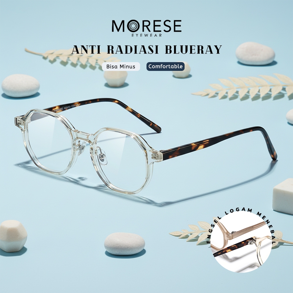 Morese Kacamata Antiradiasi Blueray Model Oval Stylish Trendy Bahan TR90+Acetate Simple Fashion Pria