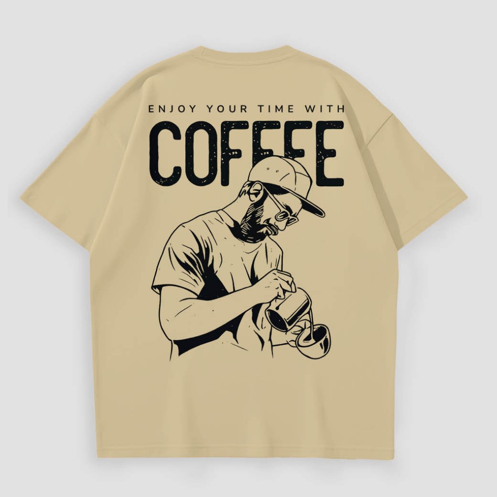 NONEK Kaos Pria Pecinta Kopi Latte Art Barista Tee  - Katun Premium Tebal Warna Coklat Cream Pira Wa