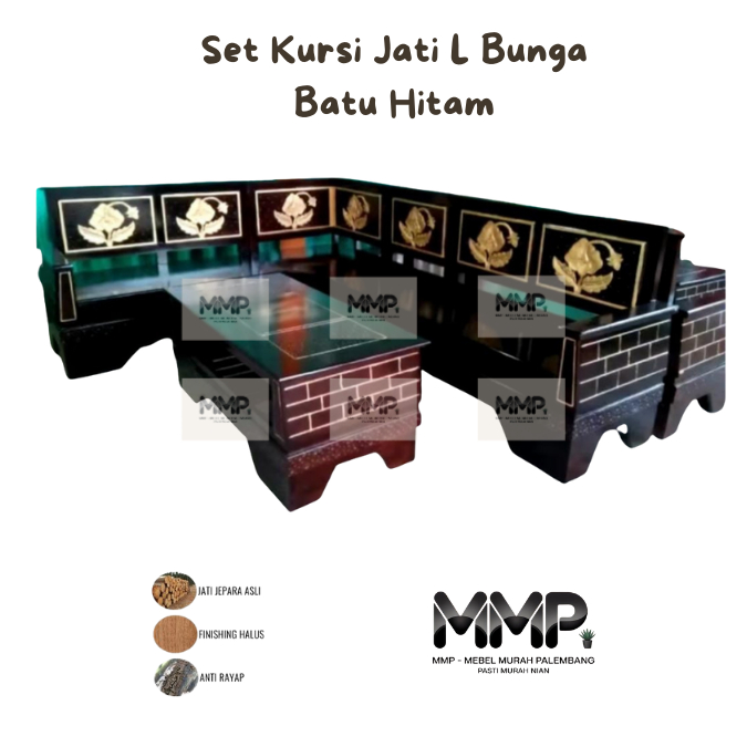 Set Kursi Tamu Jati L Batu Hitam | Sofa Kursi Tamu Jati Jepara Asli Murah Palembang