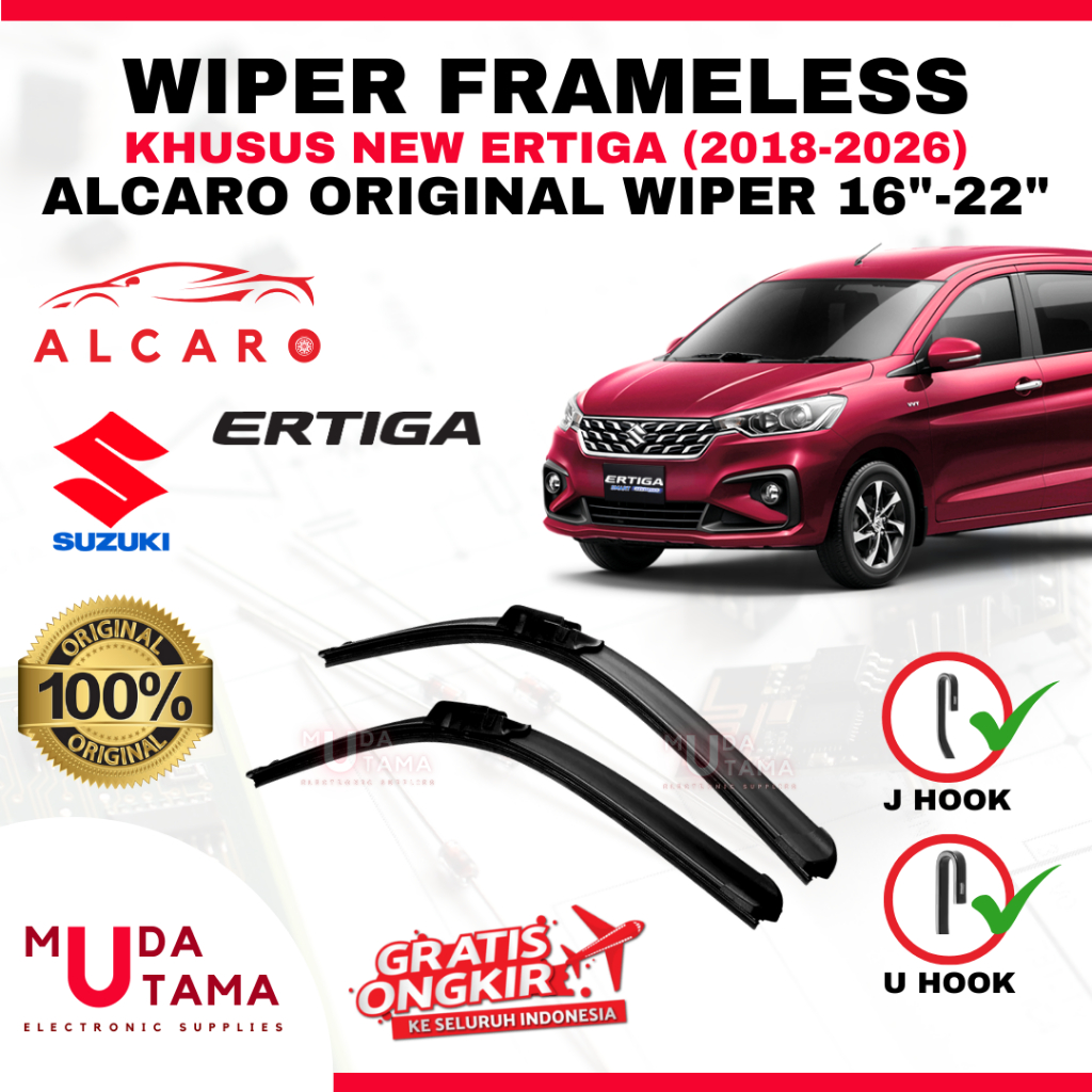 Wiper Frameless ERTIGA 2018 s/d 2026 Original Alcaro - Sapu Kaca ERTIGA - Wiper ERTIGA Frameless - W