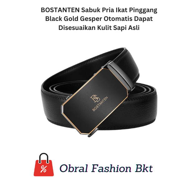 BOSTANTEN Sabuk Pria Ikat Pinggang Black Gold Gesper