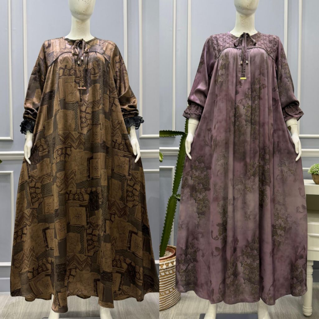 salvina gamis black swan silk jumbo oversize Tangan Renda