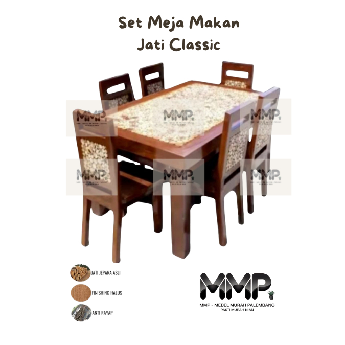 Set Meja Makan Jati Classic | Meja Makan Jati Jepara Asli Palembang