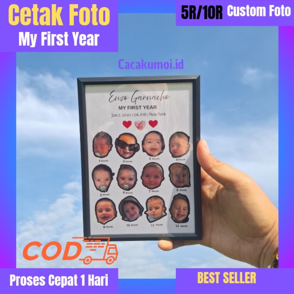 CUSTOM FOTO FIRST YEAR BABY/CETAK FOTO BAYI 1-12 BULAN/KADO ULTAH/FRAME FOTO/CETAK FOTO BAYI
